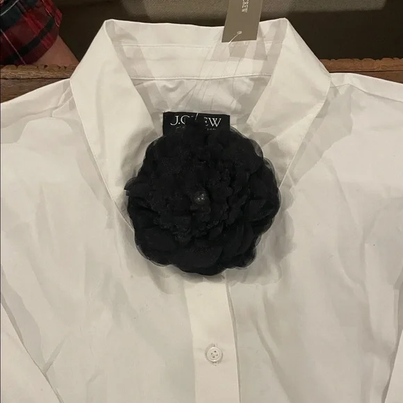 J. Crew White Button-Front Blouse with Black Floral Pin - Picture 2 of 4